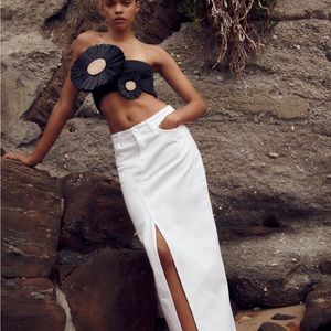 Zara Long White Denim Slit MIDI Skirt